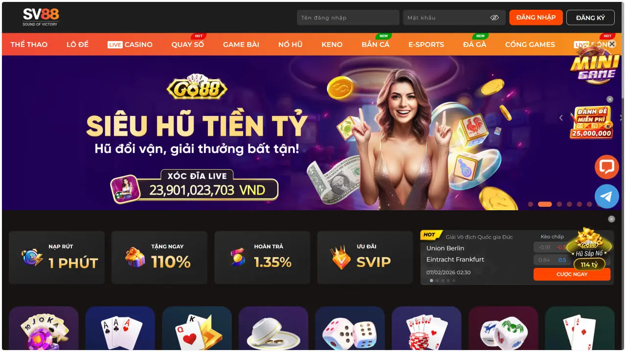 Giao diện tại Sv88 cực kì hiện đại và đẹp mắt